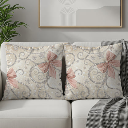Bows and Pearls on Beige Patterned Background Pillows & Pillow Cases - Walk Greener