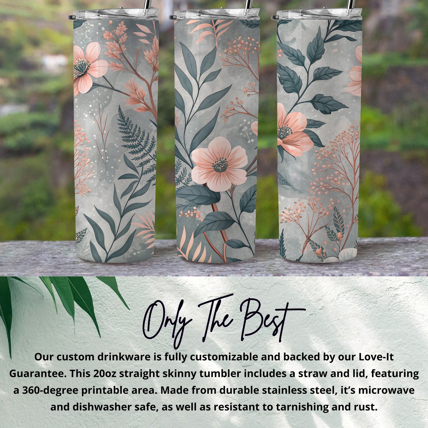 Floral Design Pattern on Gray Background Great Tumbler - Walk Greener
