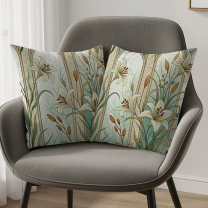 Floral Beauty Lilies Within Arches on Light Green Throw Pillows - Walk Greener