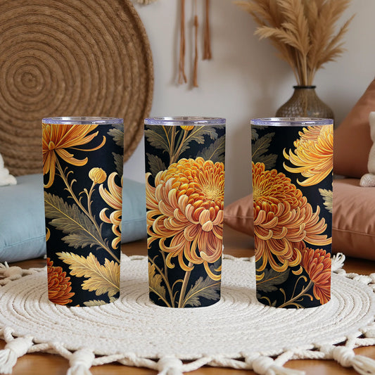 Elegant Black and Gold Floral Design Tumbler