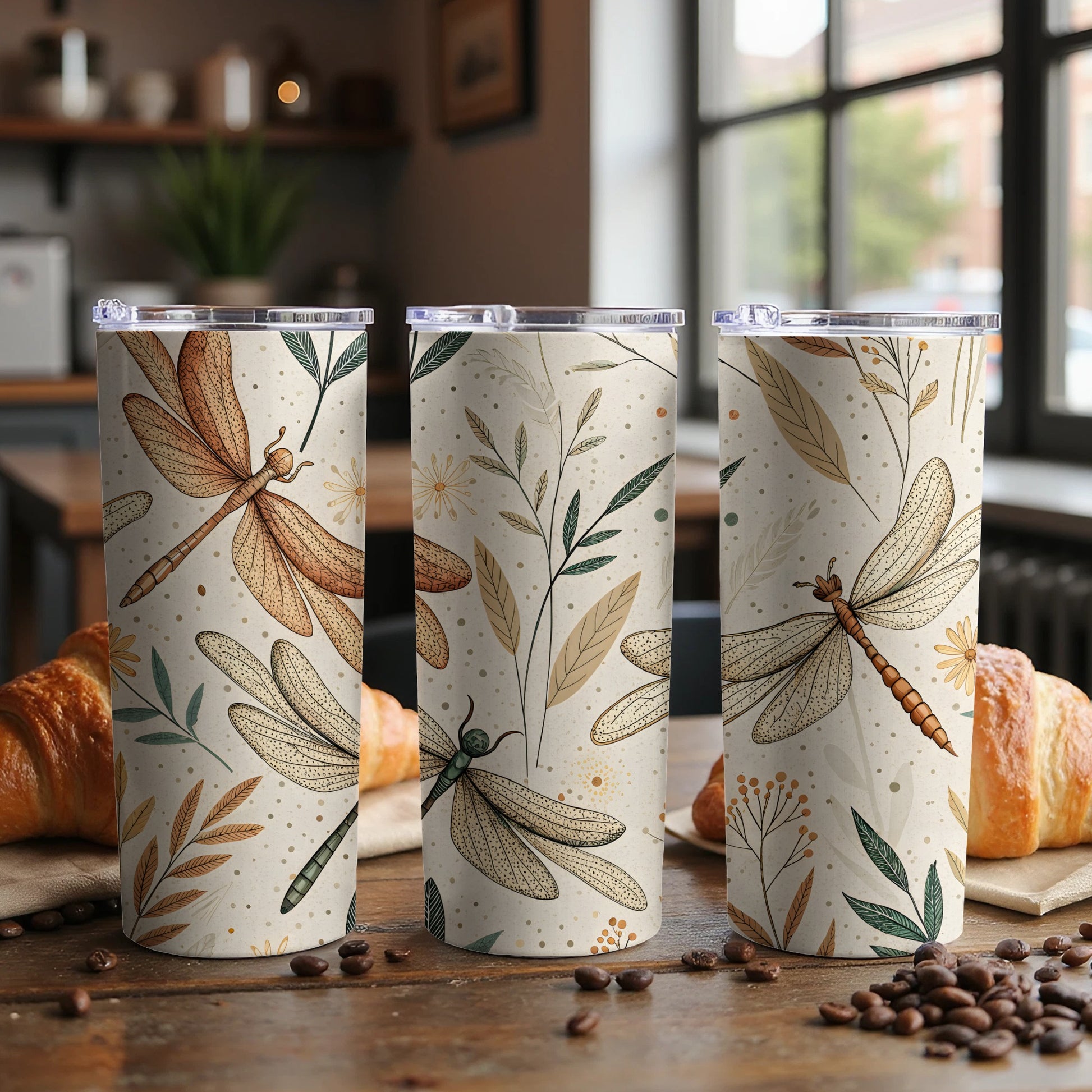 Elegant Dragonfly and Botanical Design Tumbler Product