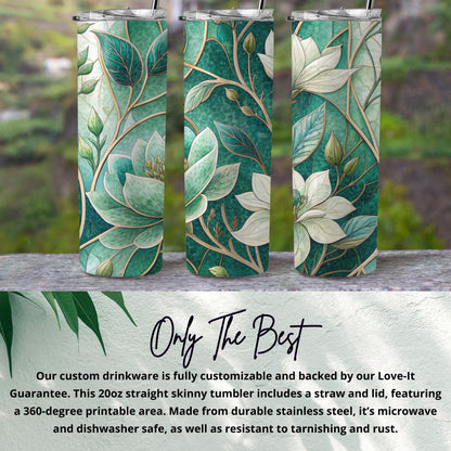 Blooming Magnolias on Emerald Background 20 oz Skinny Tumbler - Walk Greener