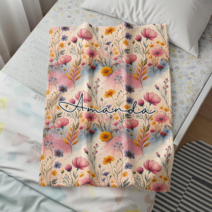 Colorful Floral Pattern Personalized Blanket