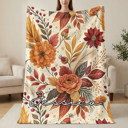 Autumn Floral Personalized Blanket with Custom Name