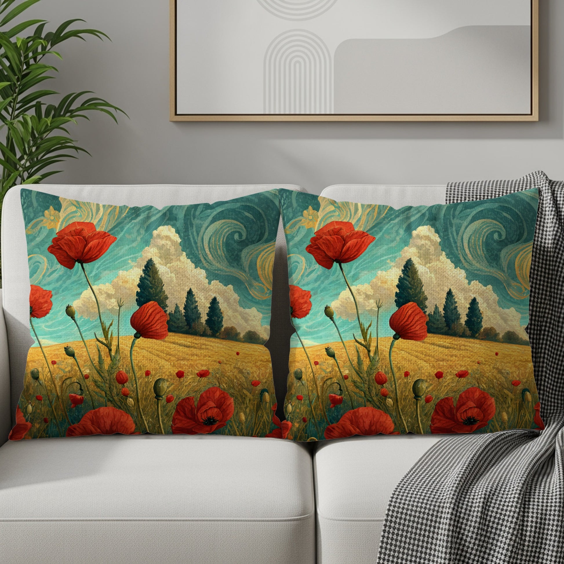 Poppies On A Summer Day Landscape Art Throw Pillows - Walk Greener