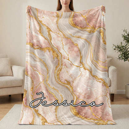 Marble Texture with Custom Name Elegant Design Custom Blanket - Walk Greener