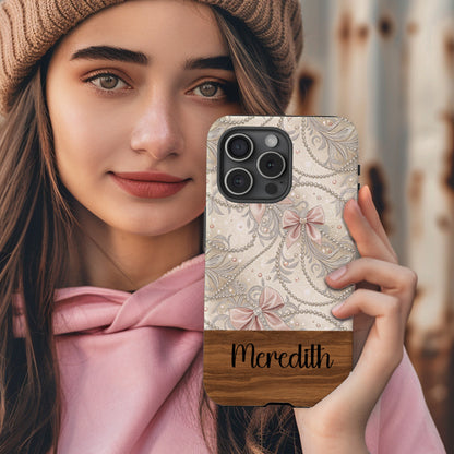 Personalized Elegant Bow and Pearl Design Phone Case