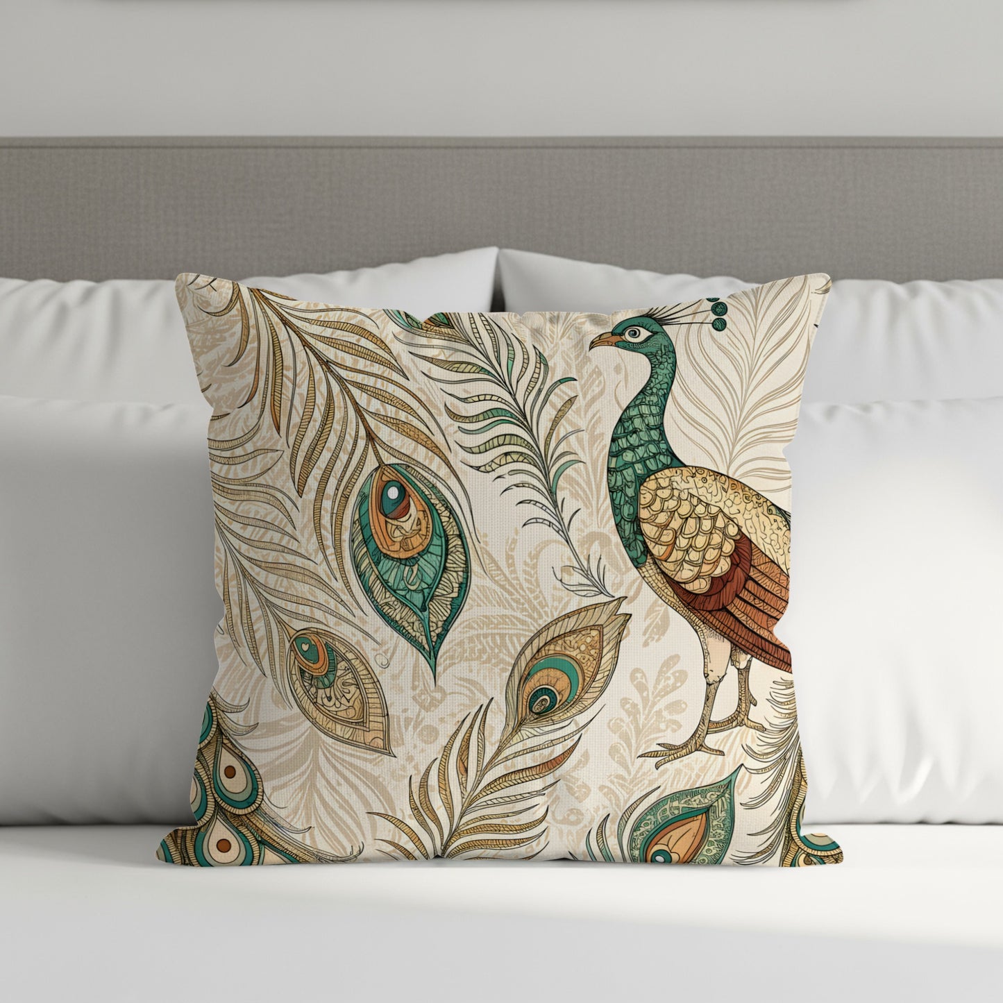 Exotic Peacock Feather Design Throw Pillow