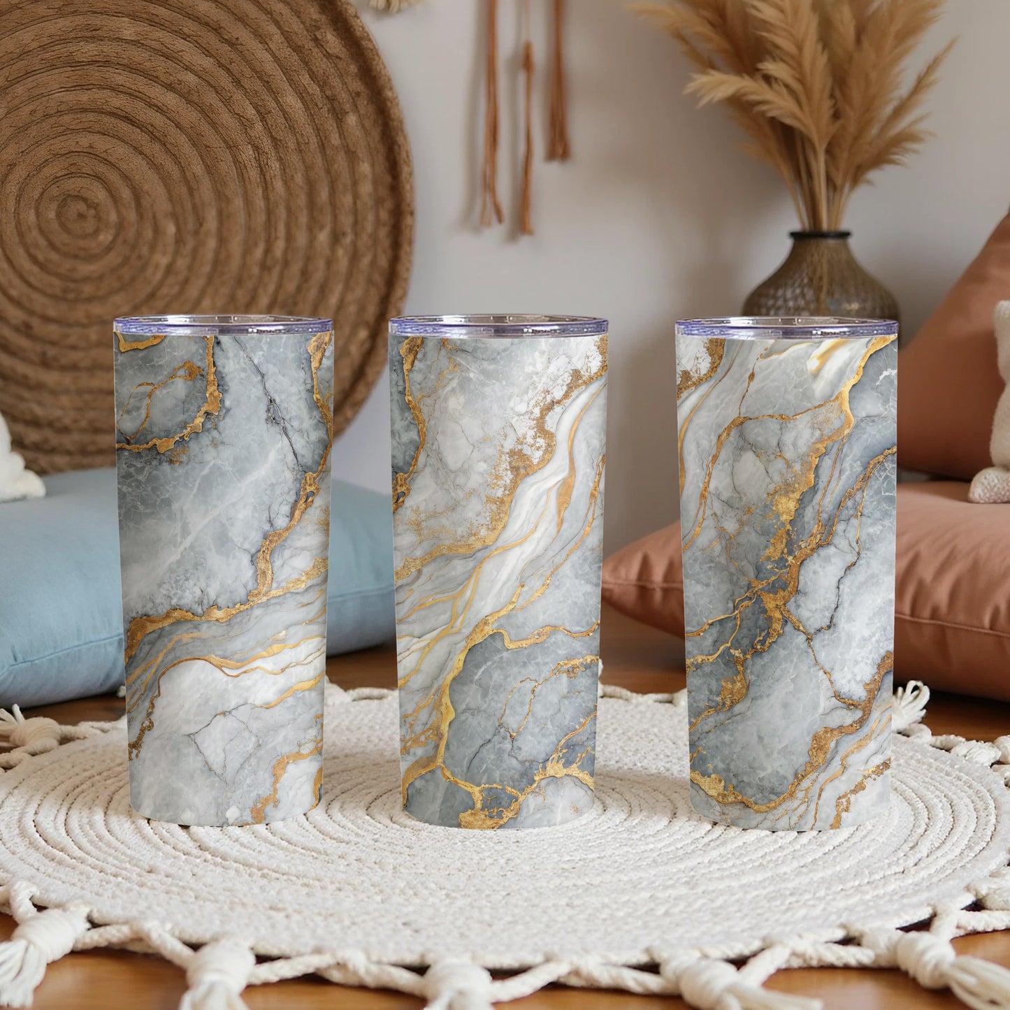 Elegant Marble Design Tumbler with Gold Veins Tumbler