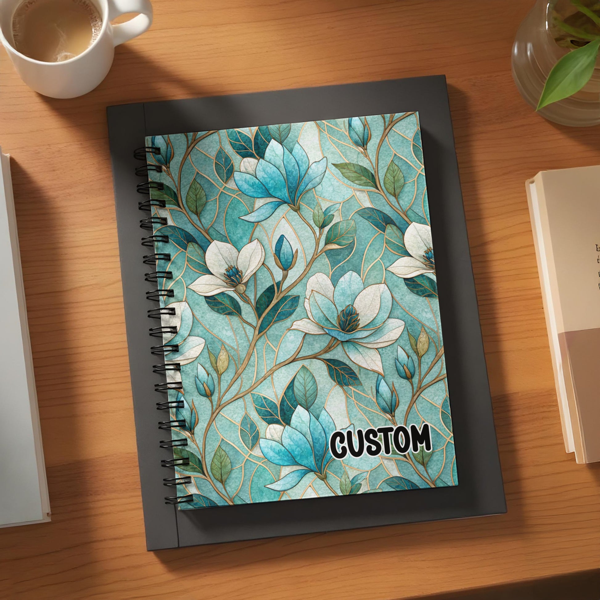 Blue Floral Design Custom Spiral Notebook for Personal Use