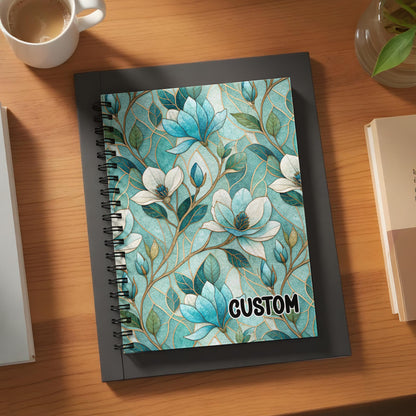 Blue Floral Design Custom Spiral Notebook for Personal Use