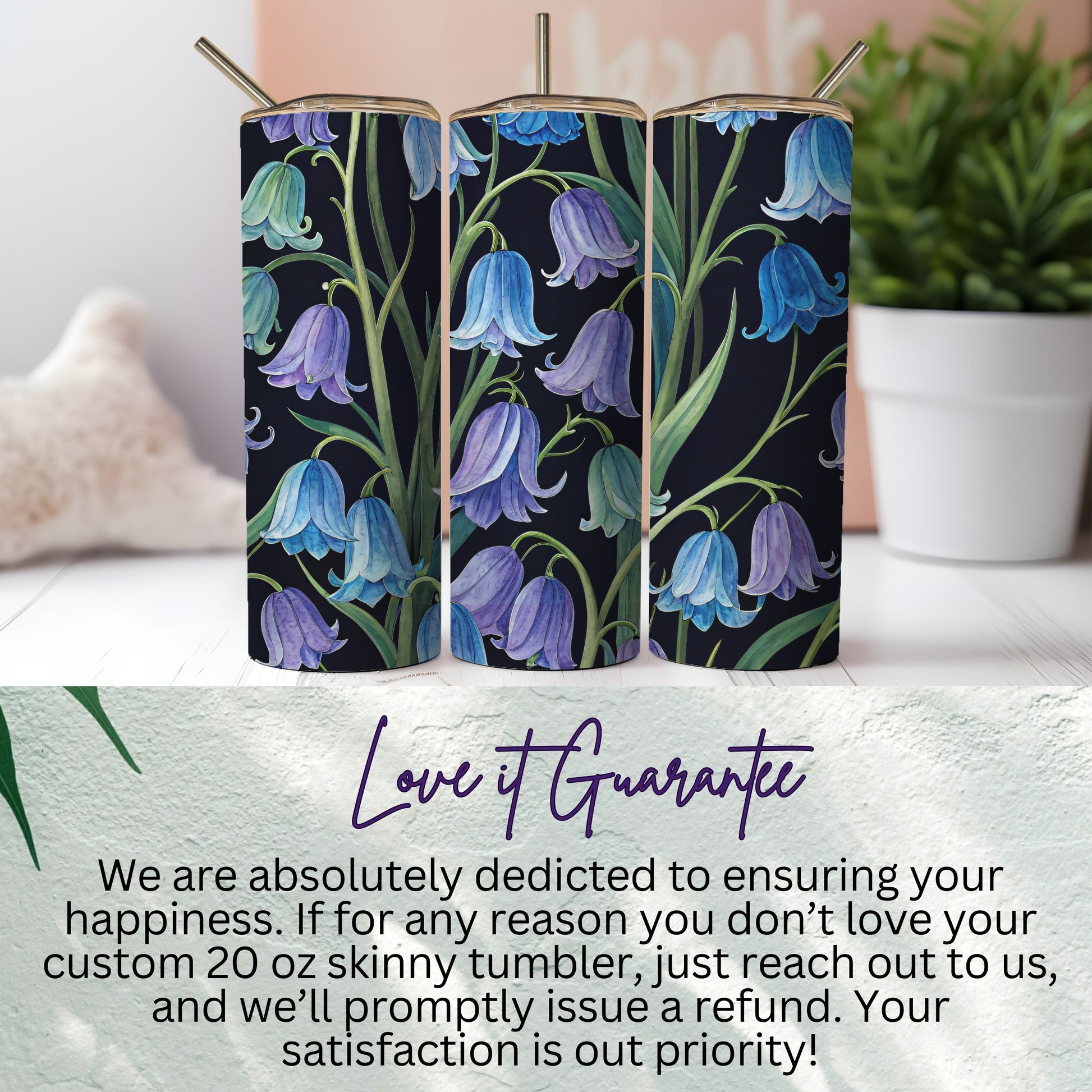 Custom 20 oz Skinny Tumbler with Floral Design
