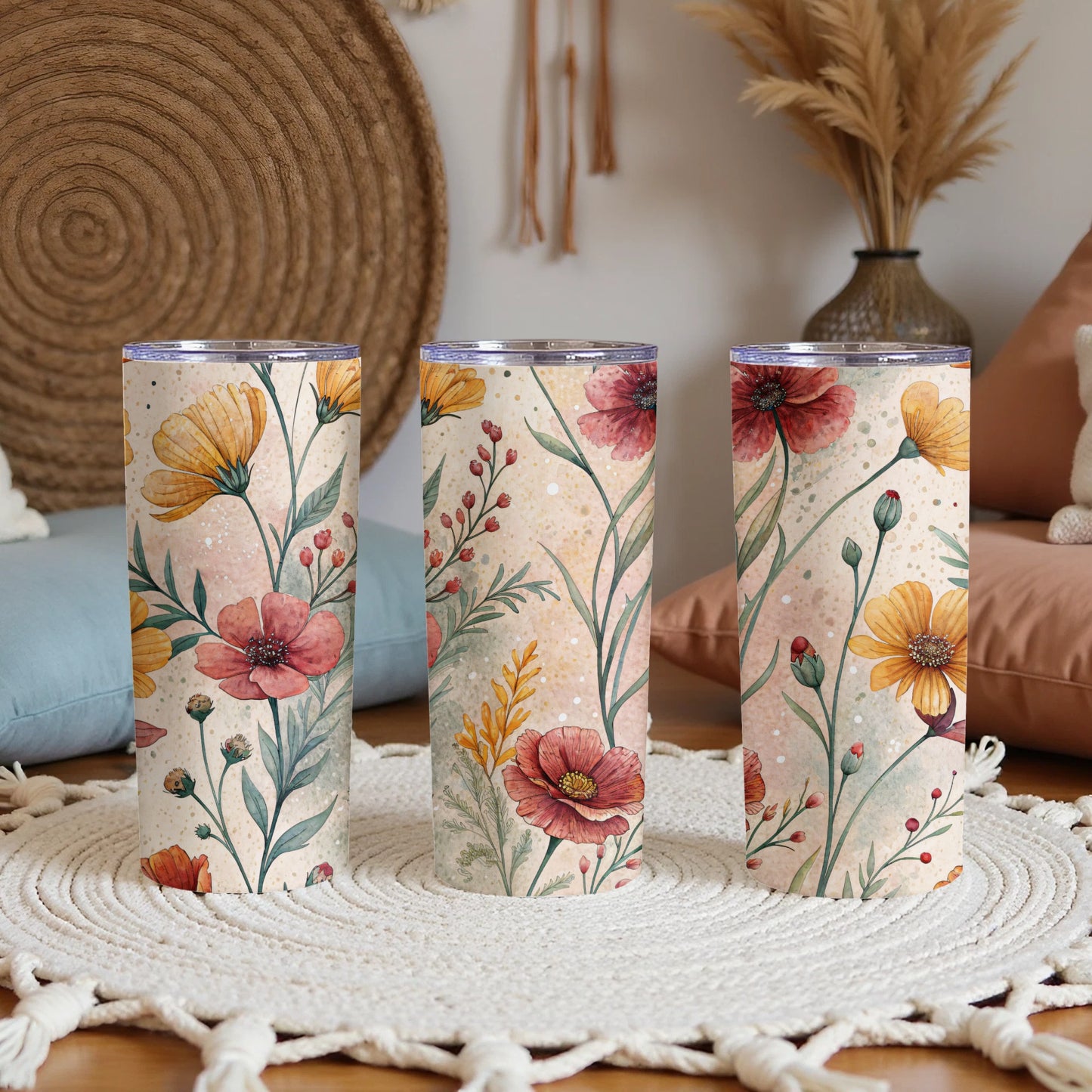Floral Bliss Watercolor Artistry Design 20 oz Skinny Tumbler - Walk Greener