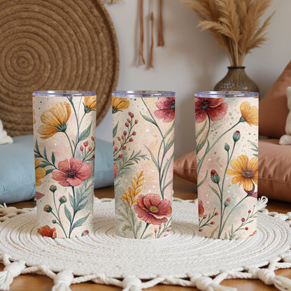 Floral Bliss Watercolor Artistry Design 20 oz Skinny Tumbler - Walk Greener