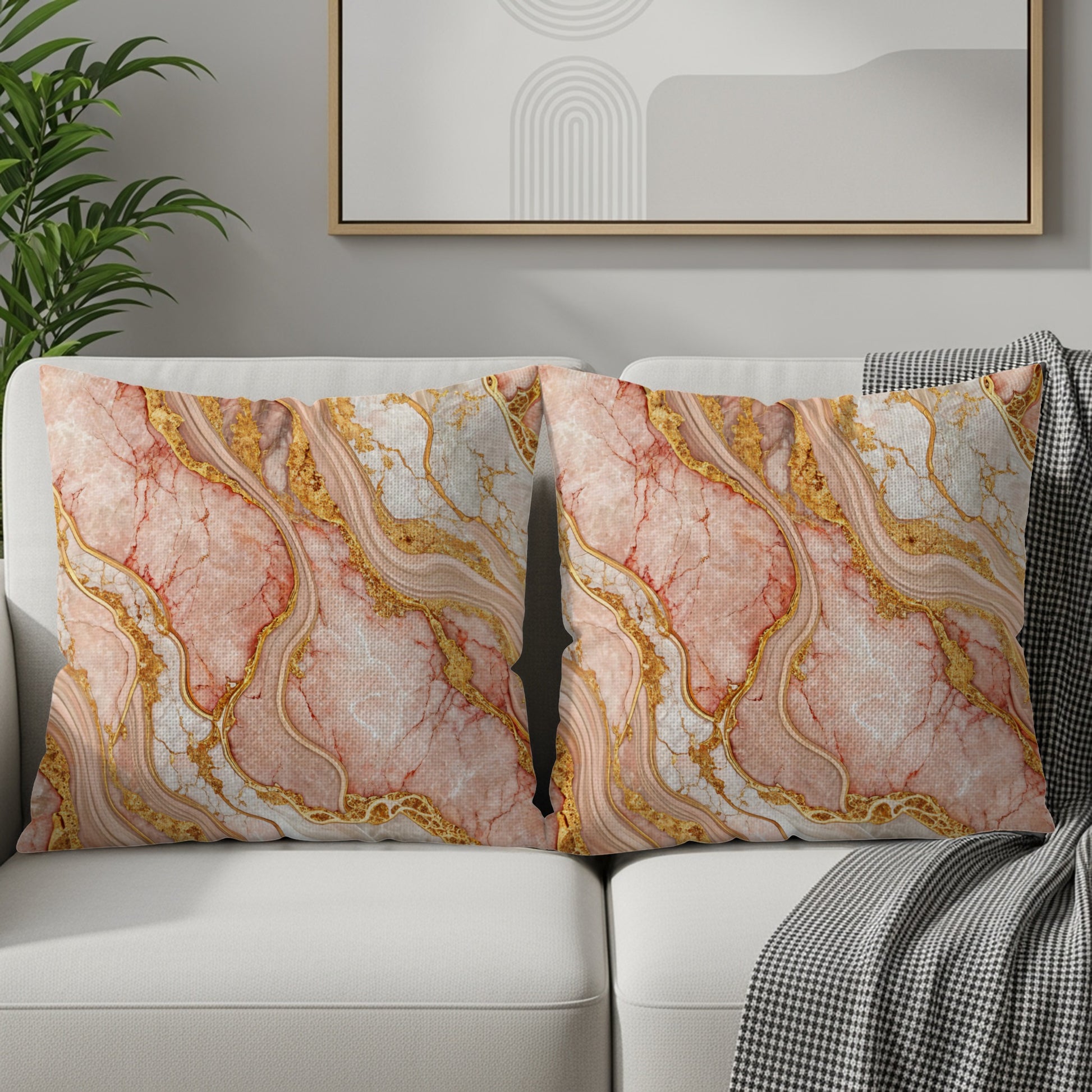 Elegant Abstract Marbled Design Throw Pillow Set