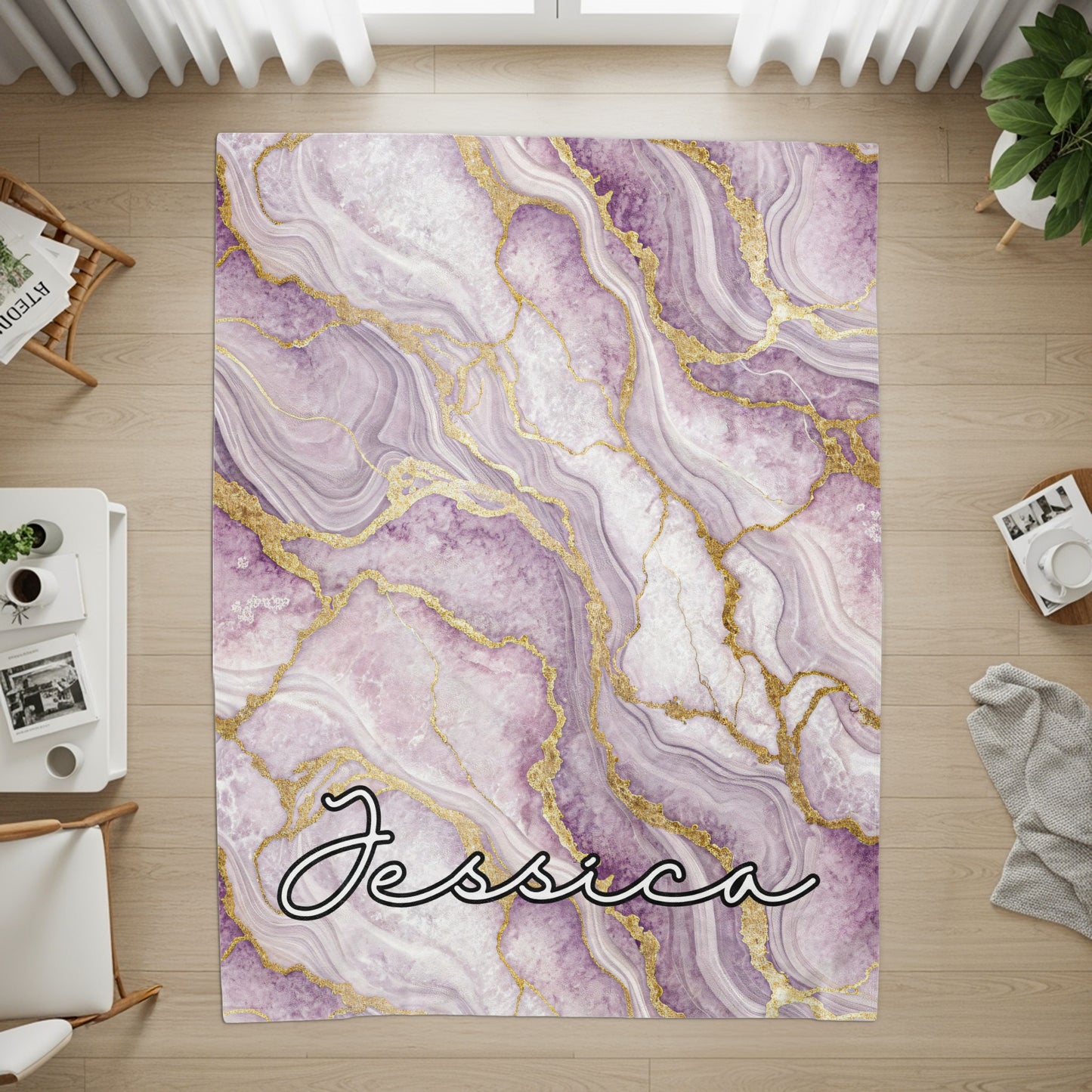 Personalized Purple Marble Design with Name Jessica Rug