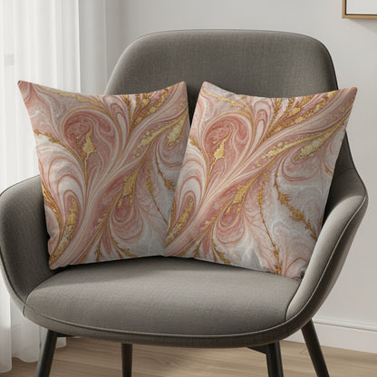 Golden Swirls with Pink Marble Decorative Floral Throw Pillows - Walk Greener
