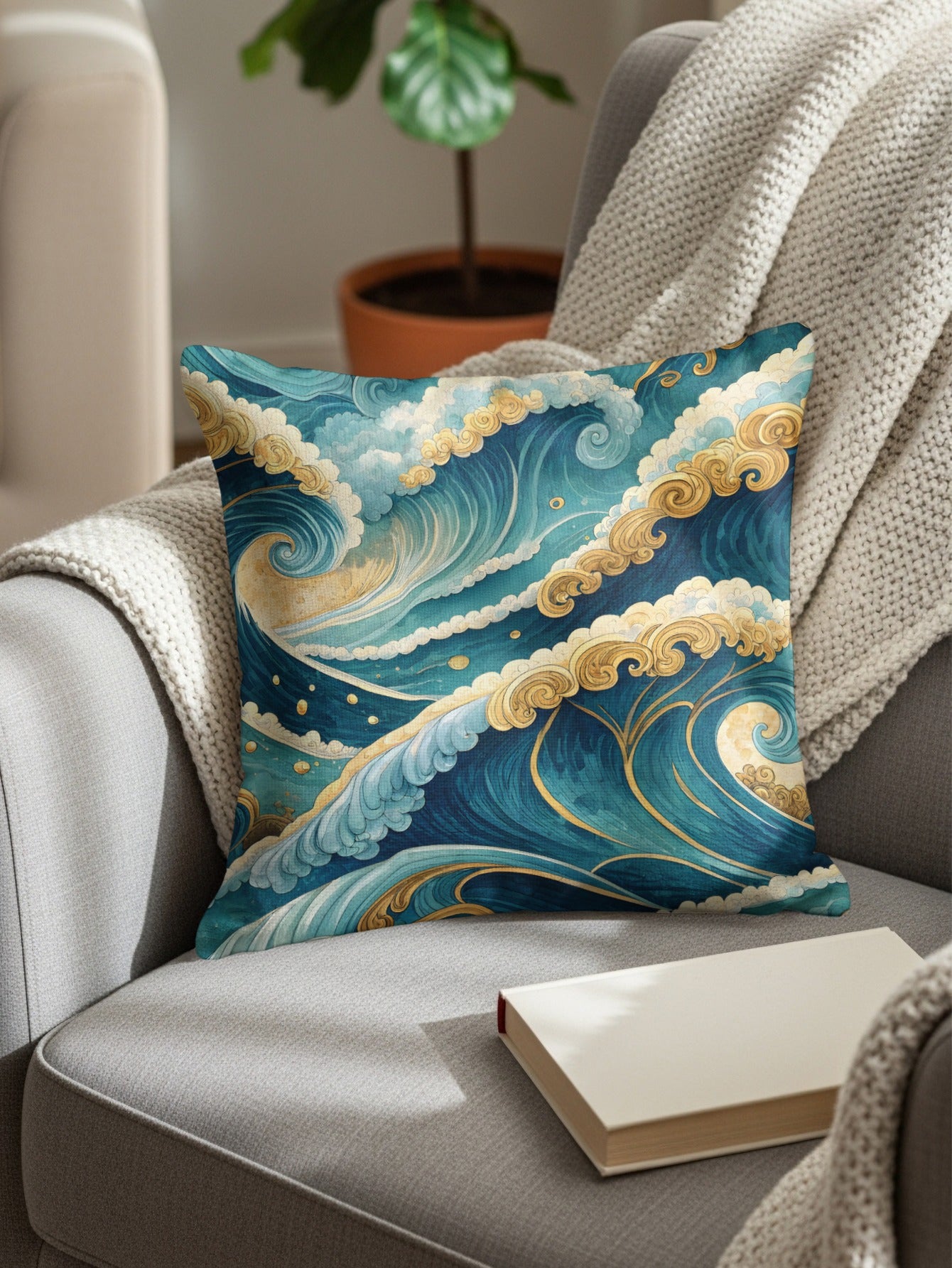 Abstract Ocean Waves Decorative Throw Pillow
