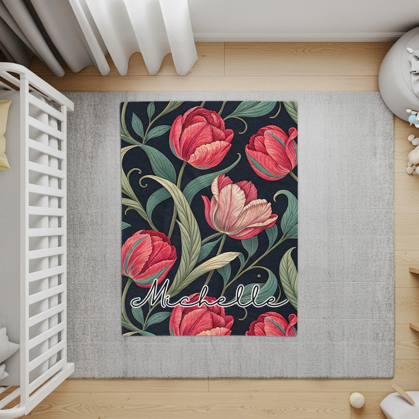 Floral Pattern Personalized Name Rug for Michelle