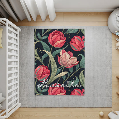 Floral Pattern Personalized Name Rug for Michelle