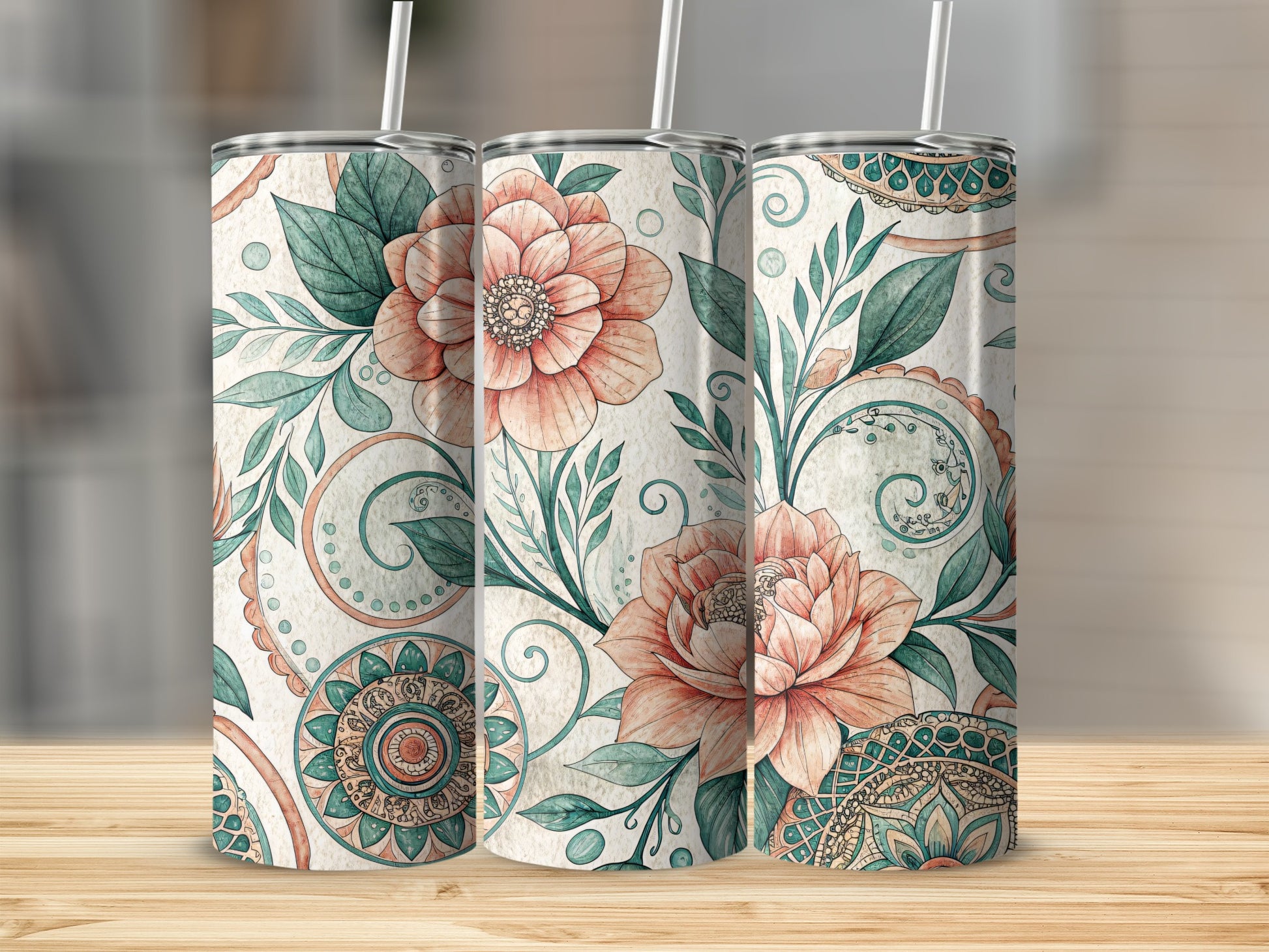 Floral Delight Bohemian Styled 20 oz Skinny Tumbler - Walk Greener