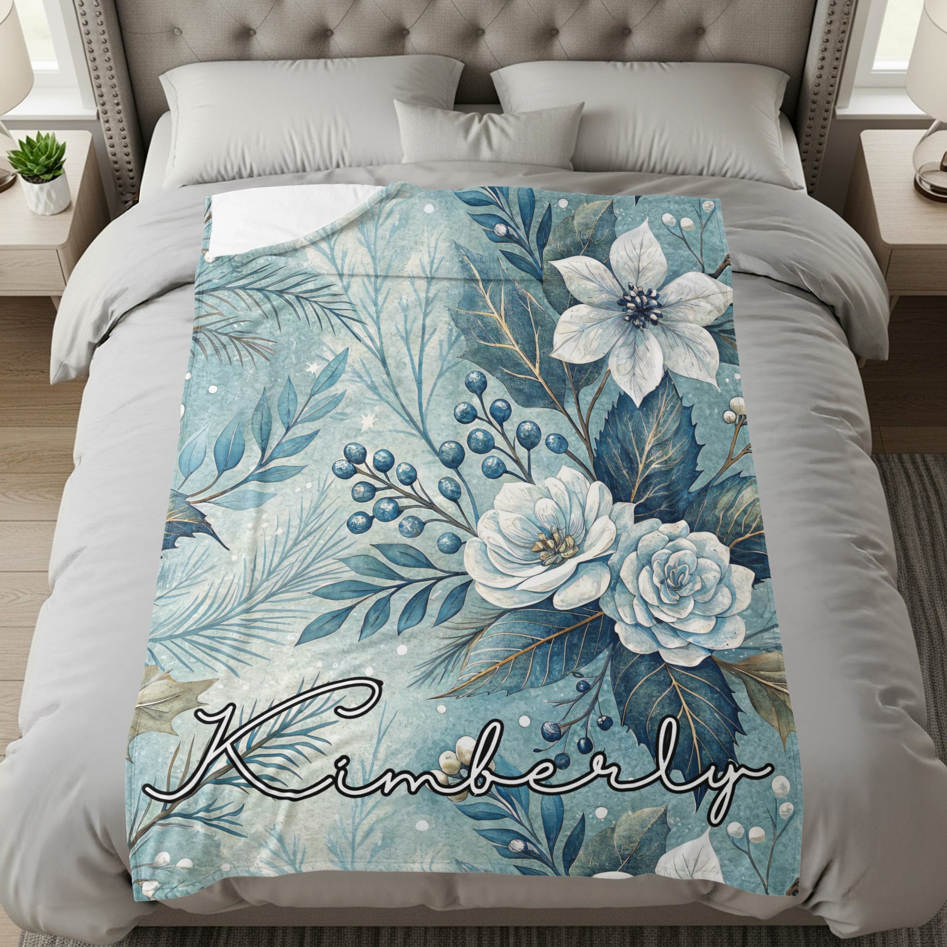 Custom Personalized Floral Design Comforter Blanket