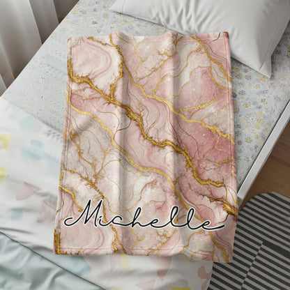 Pink and Gold Marble Design Personalized Blanket