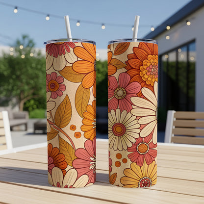 Colorful Floral Pattern Tall Tumbler with Straw