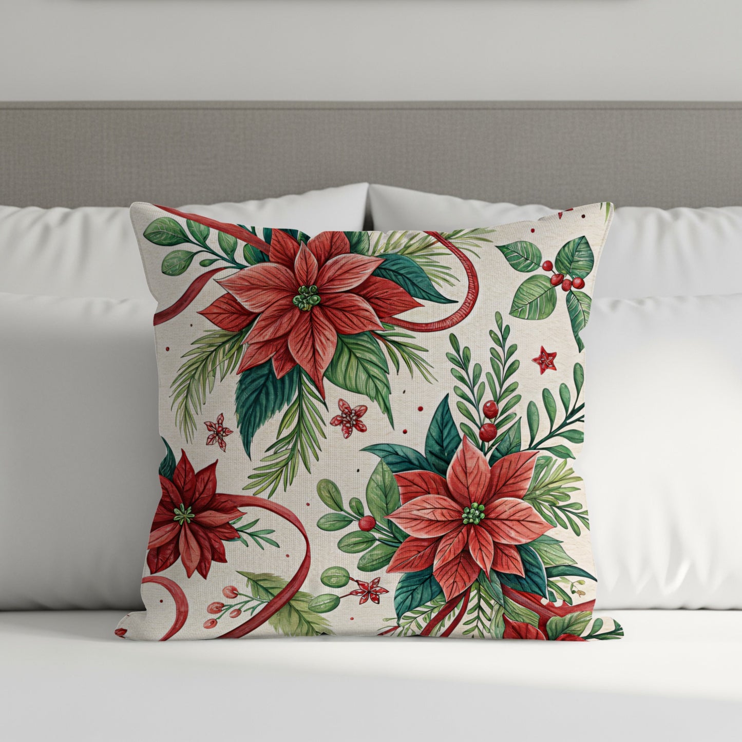 Festive Red Poinsettia Decorative Pillow product