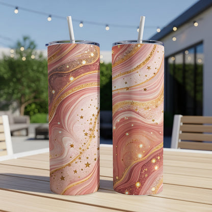 Sparkling Starry Pink and Gold Swirl Design Tumbler