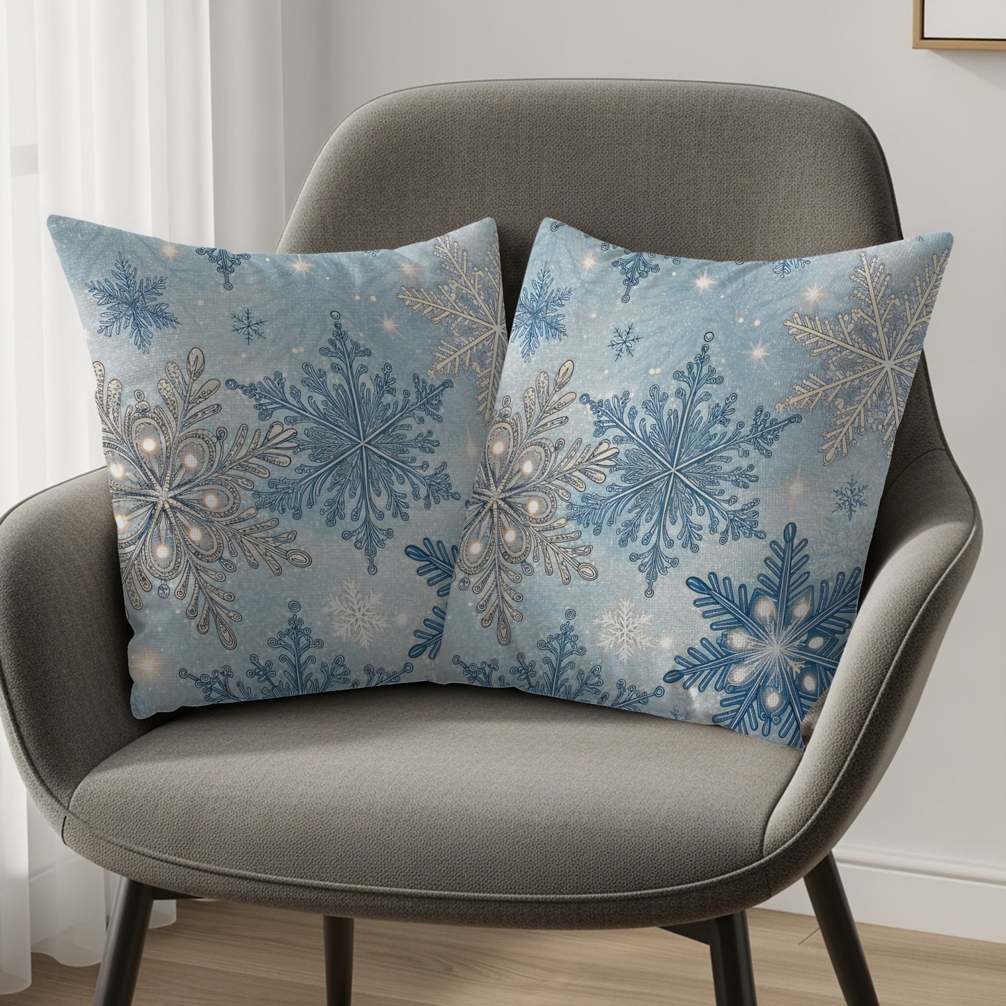 Elegant Blue Snowflake Design Decorative Pillow Set