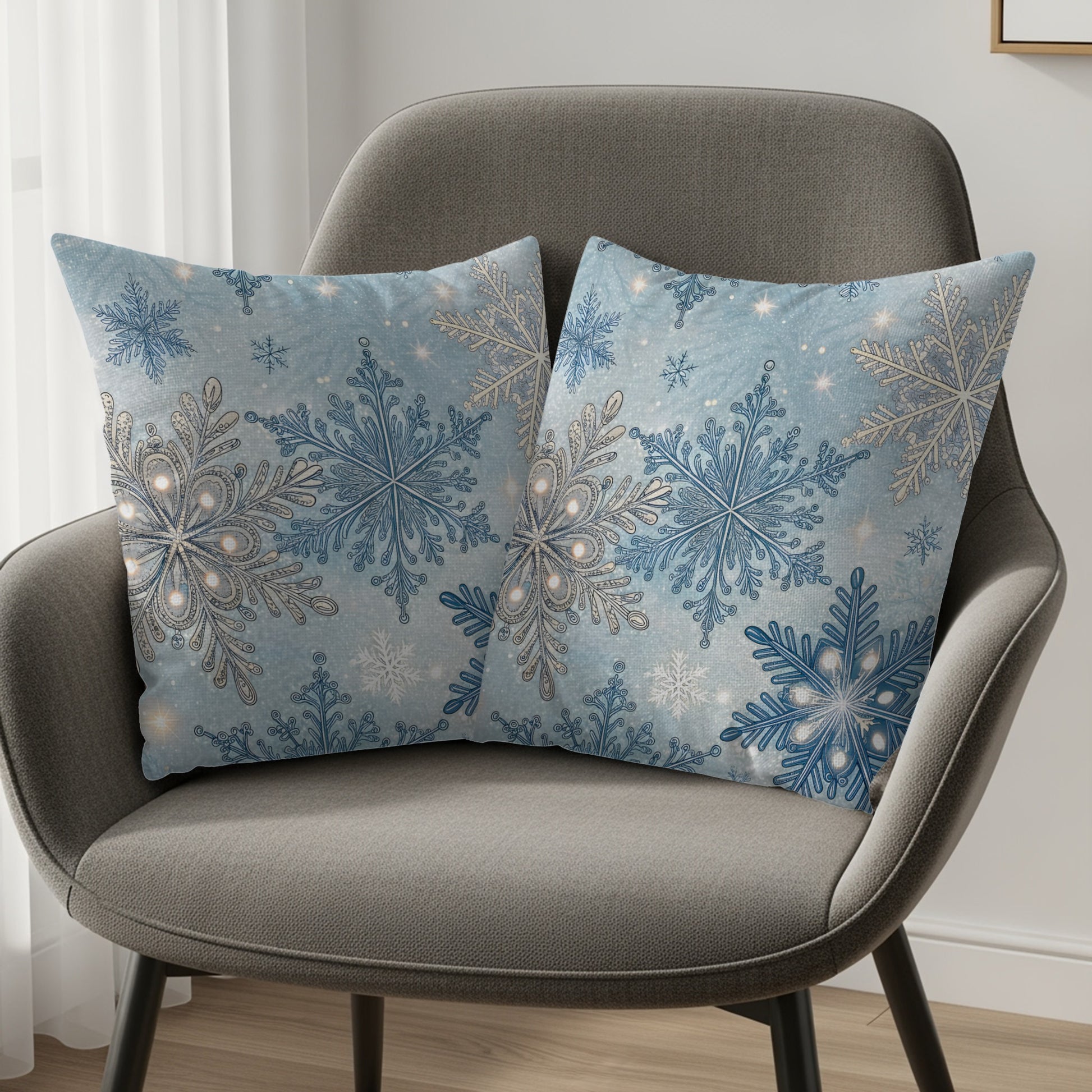 Elegant Blue Snowflake Design Decorative Pillow Set