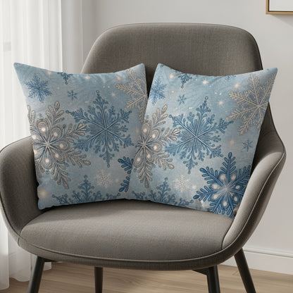 Elegant Blue Snowflake Design Decorative Pillow Set