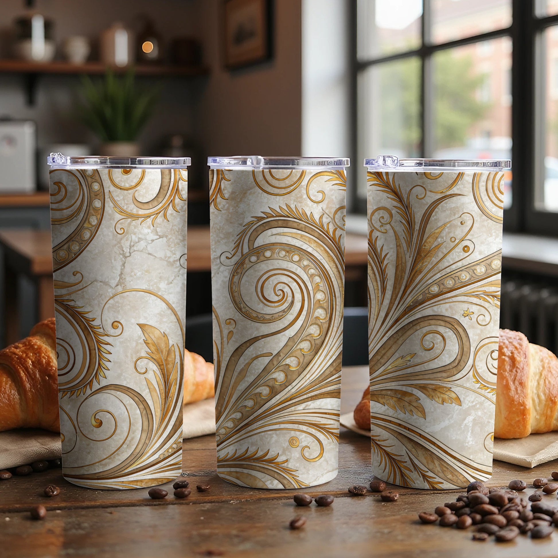 Elegant Gold Swirl Design Tumbler for Stylish Drinking