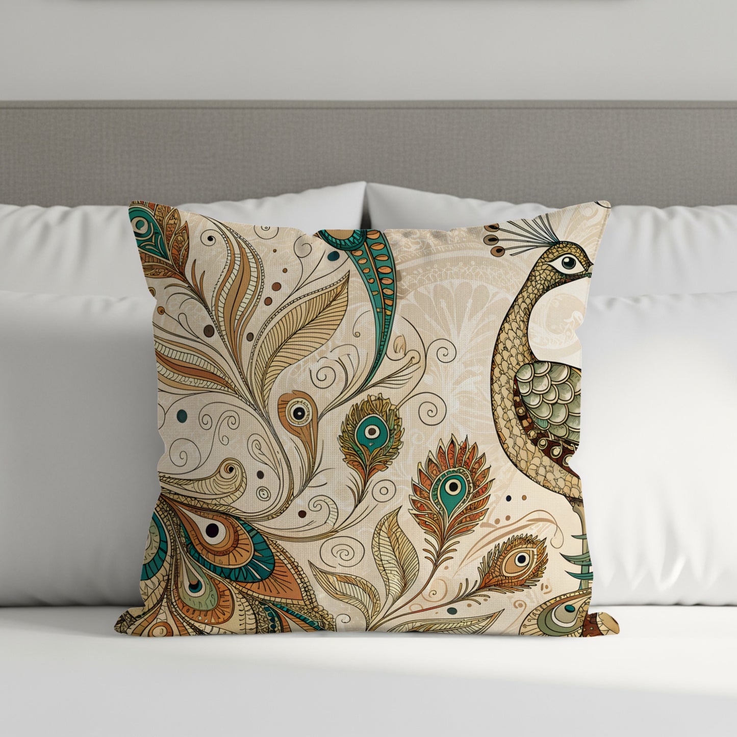 Elegant Peacock and Feather Design Decorative Pillow