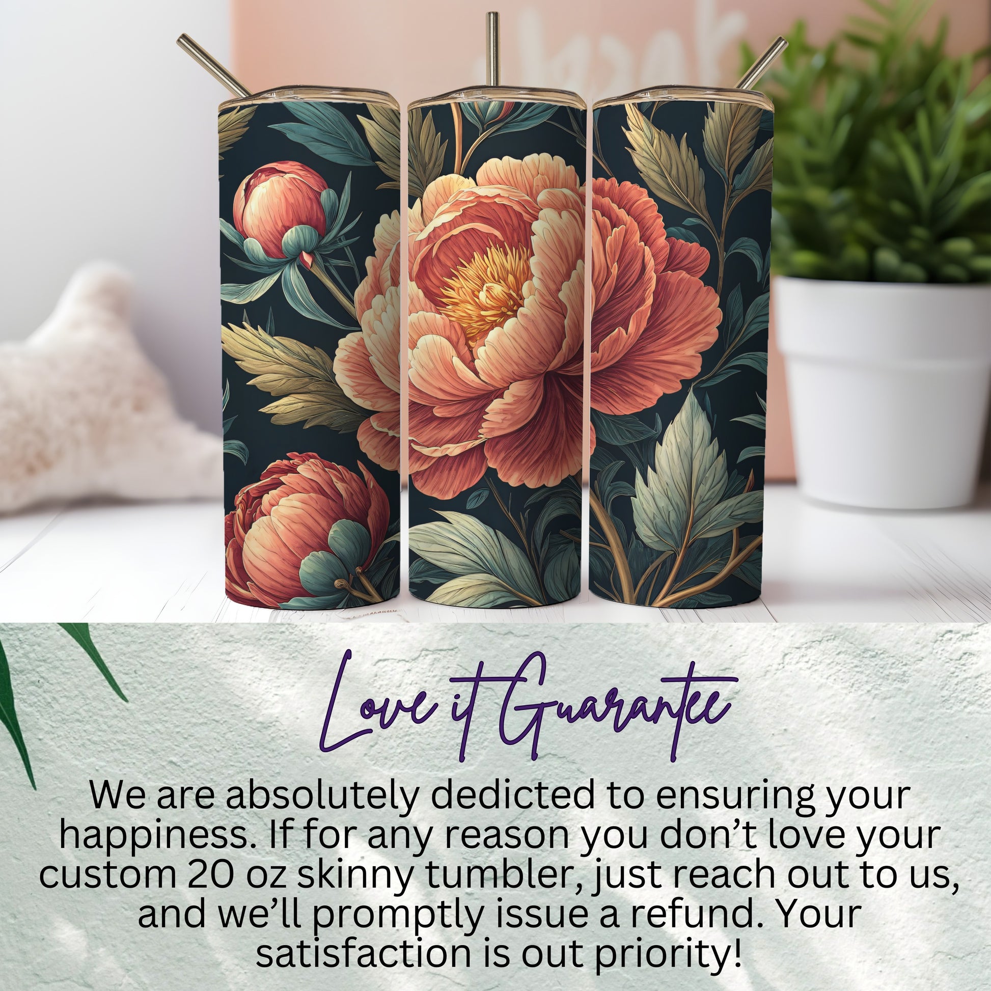 Floral Design Custom 20 oz Skinny Tumbler