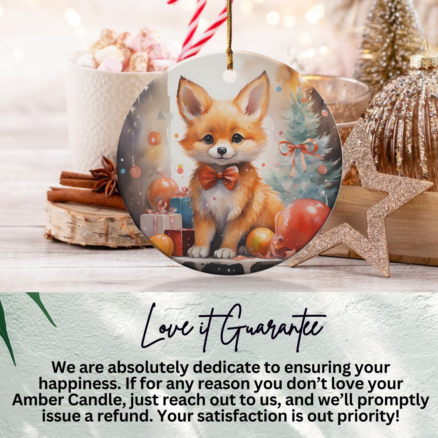 Cute Fox in Holiday Setting Hanging Ornament product