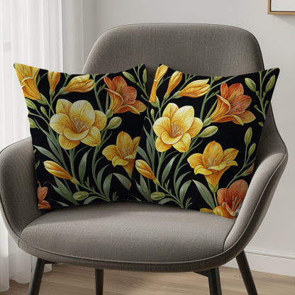 Bright Floral Cushion Cover Yellow Orange Lilies Pillow