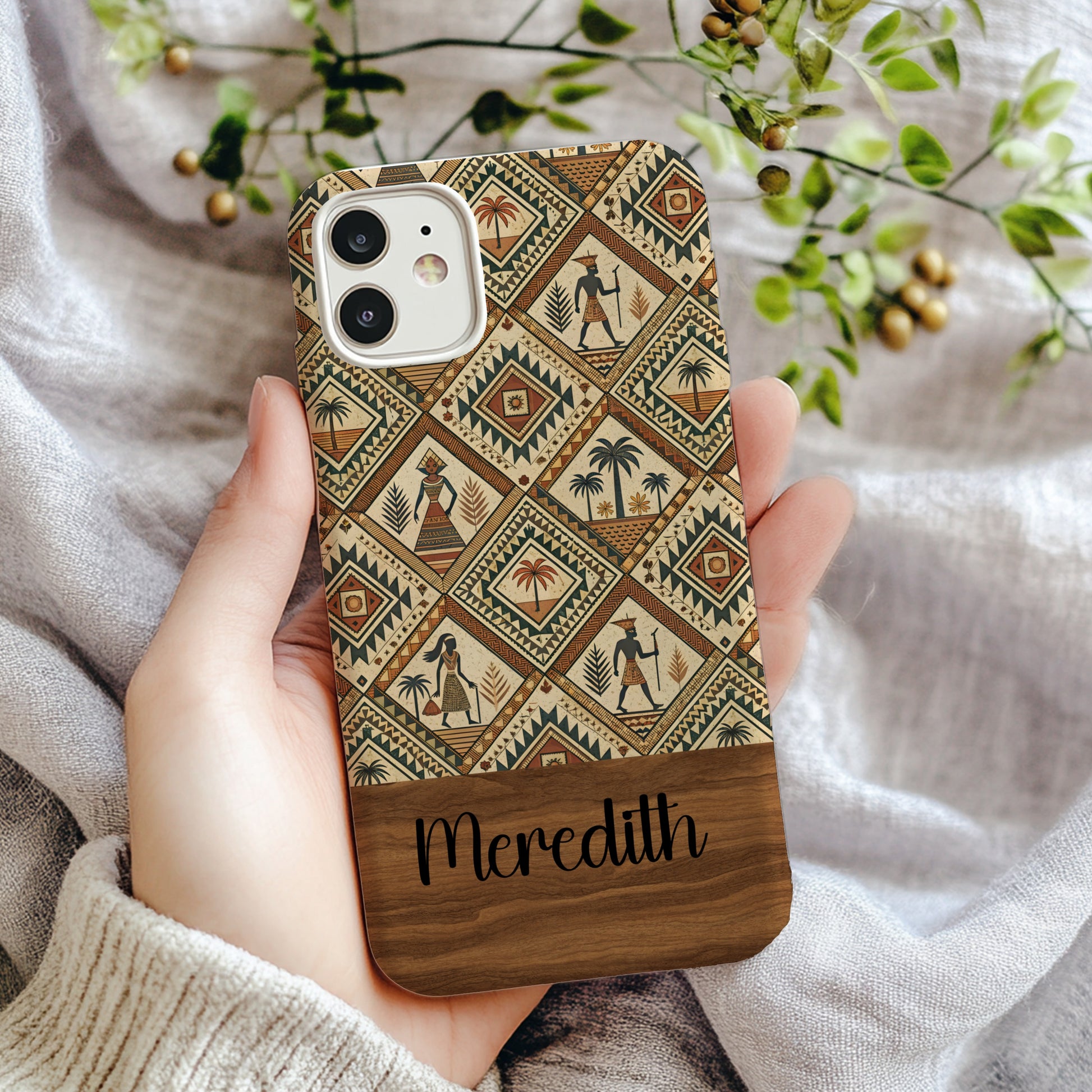 Artistic Egyptian Pattern Phone Case with Custom Name Option - Walk Greener