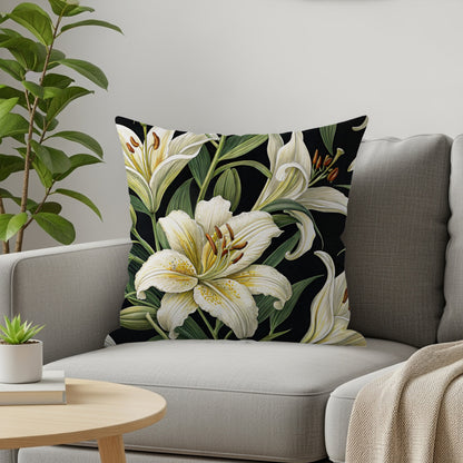 Elegant White Lily Floral Design Pillow Cushion