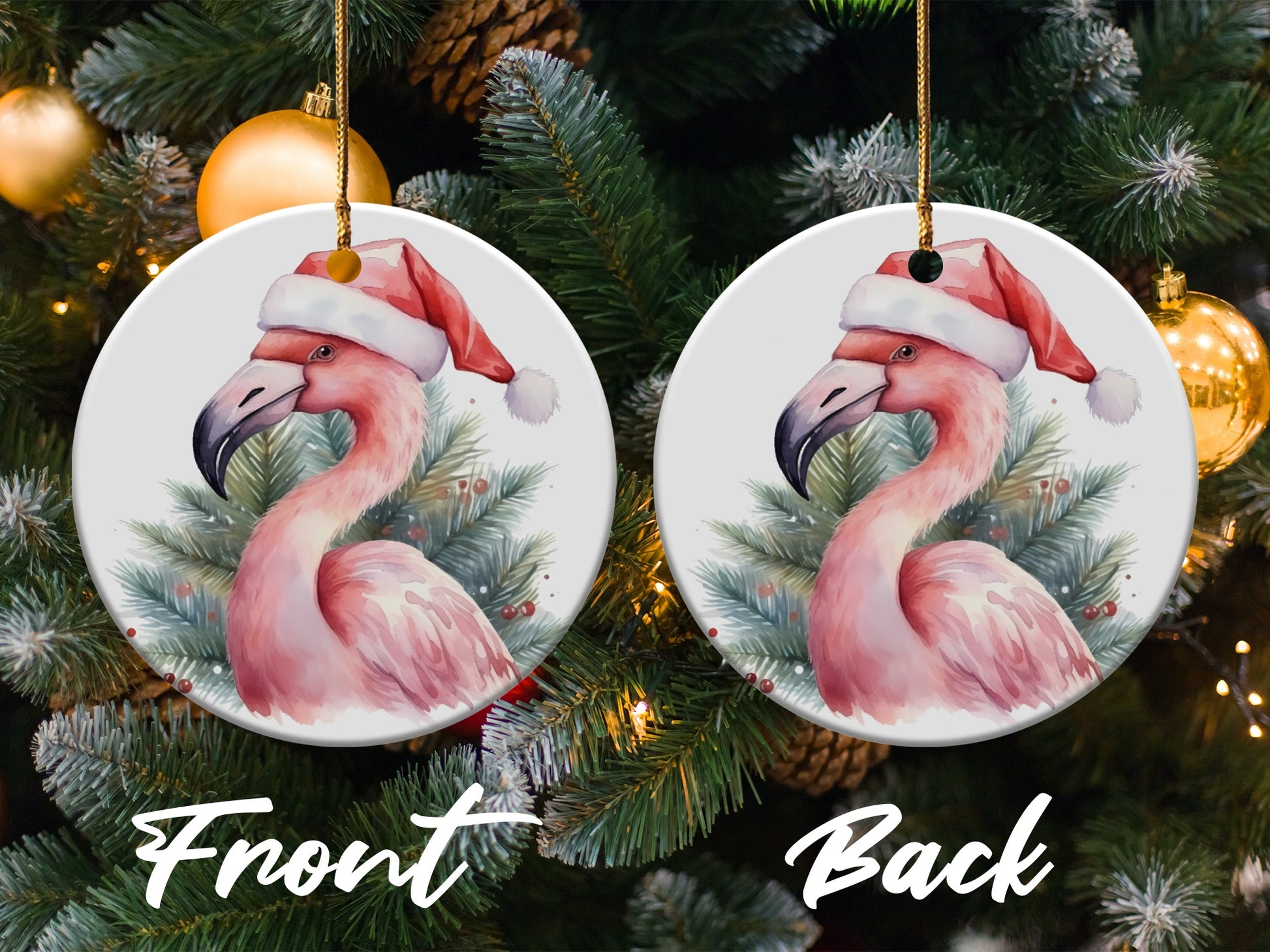 Festive Flamingo with Christmas Hat Ornament product