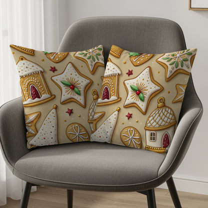 Festive Gingerbread House and Star Decorative Pillow