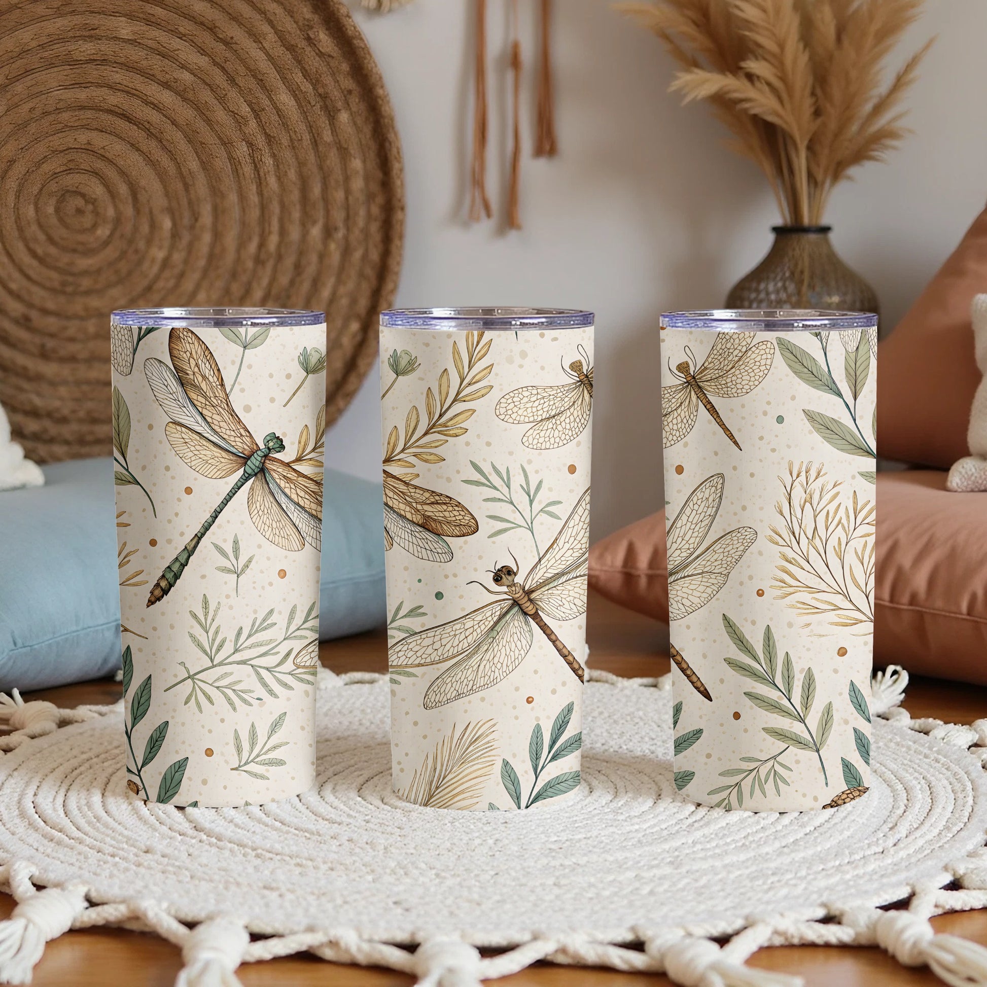 Dragonfly Meadow Watercolor Nature Design Seamless Tumbler - Walk Greener