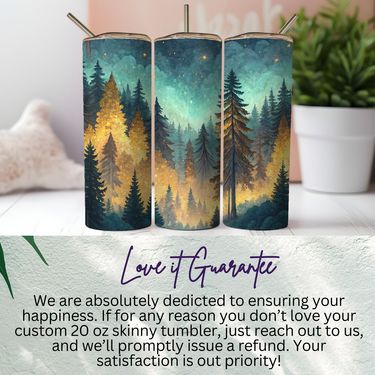 Forest Night Themed Custom Skinny Tumbler 20 oz
