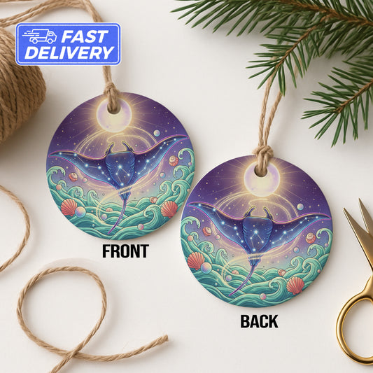 Mystical Ocean Manta Ray Design Hanging Ornament product type
