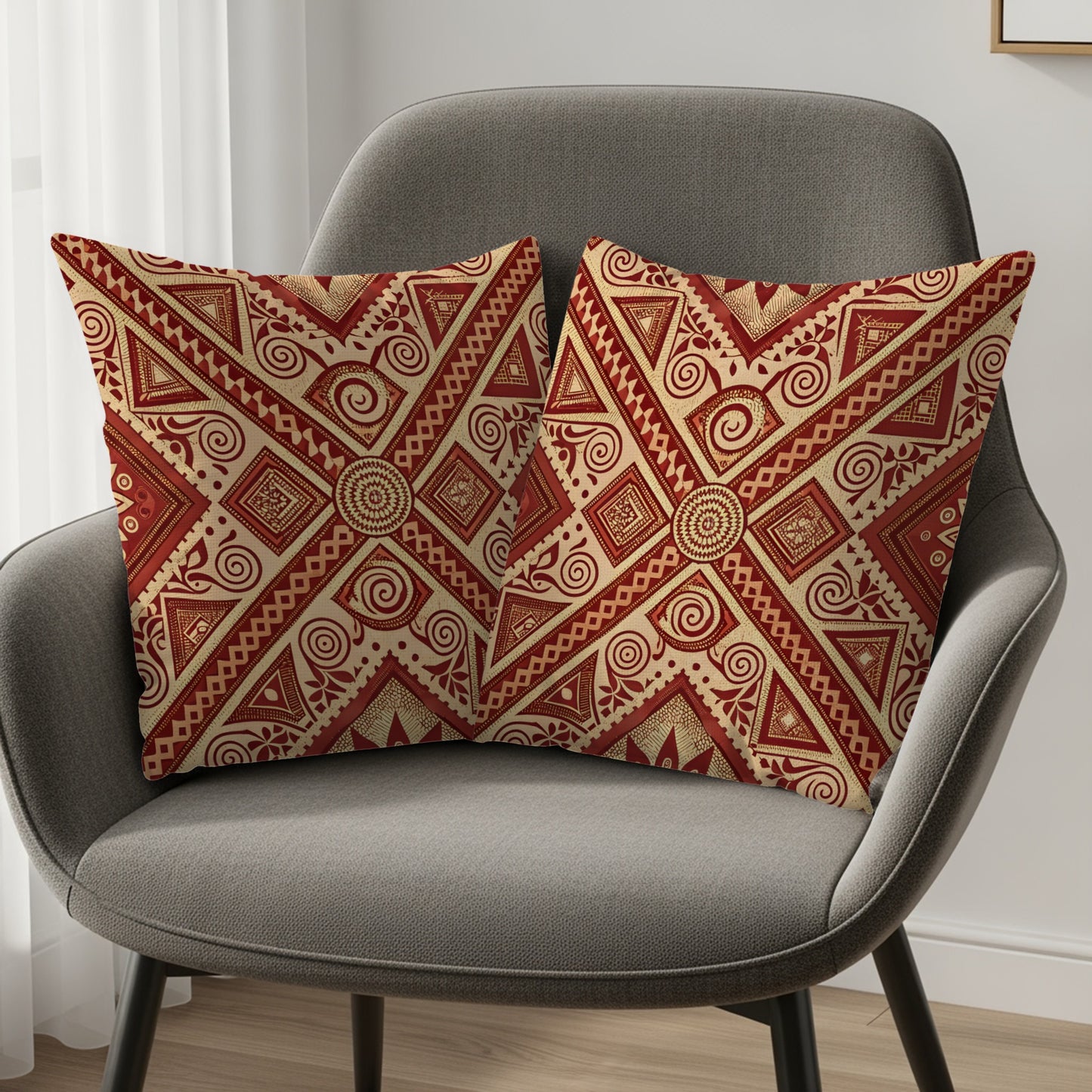 Geometric Red and Beige Decorative Pillow Covers product