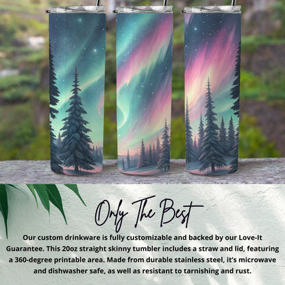 Aurora Borealis Scene with Winter Trees Design Tumbler - Walk Greener