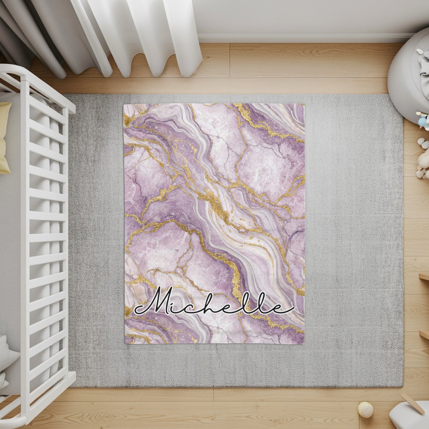 Custom Name Purple Marble Effect Design Floor Rug