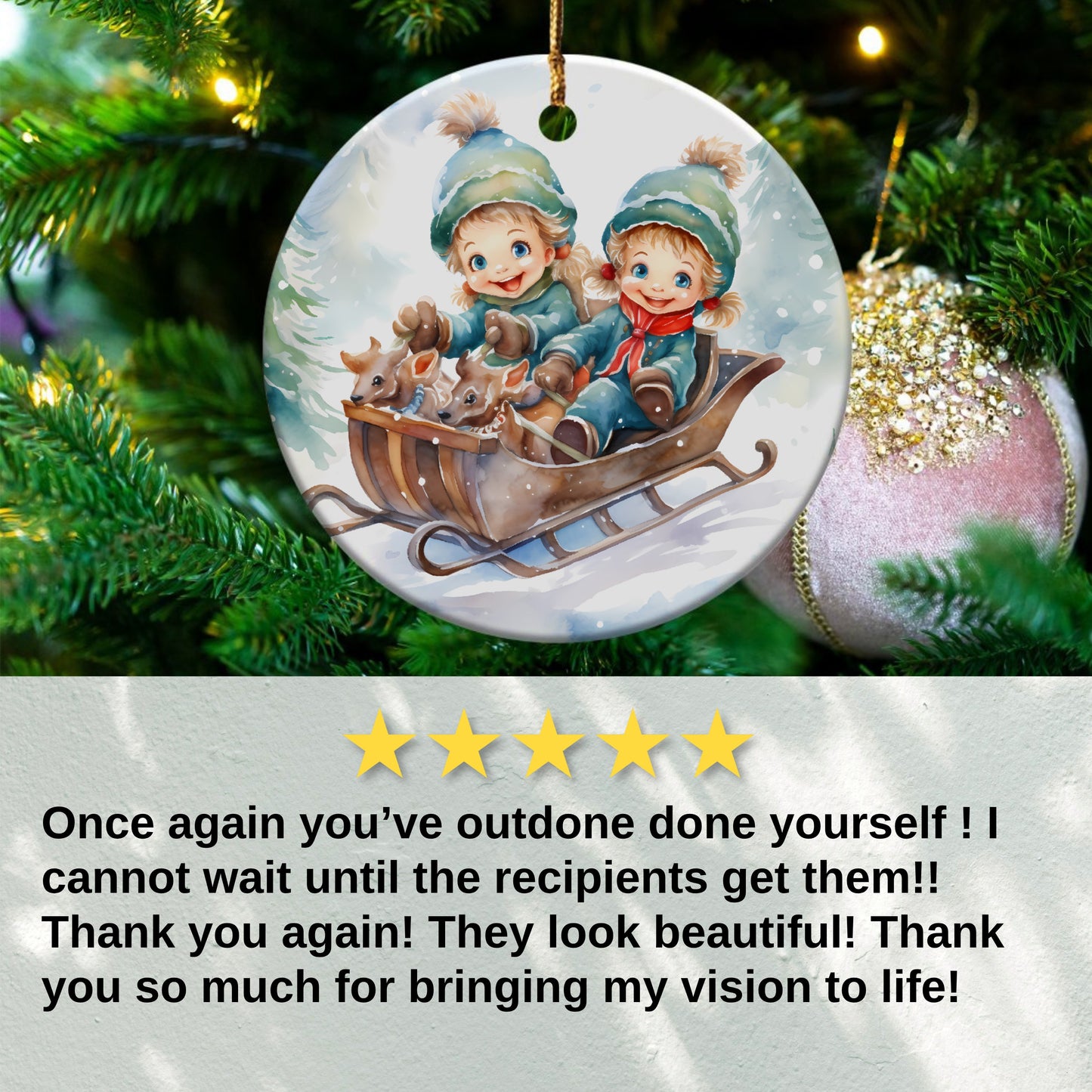 Christmas Ornament with Children Riding Sleigh product type