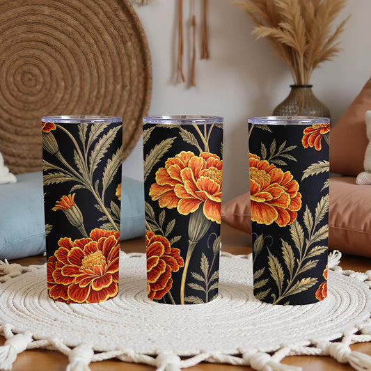 Floral Fiesta A Dark Blooming Marigolds Pattern Tumblers - Walk Greener